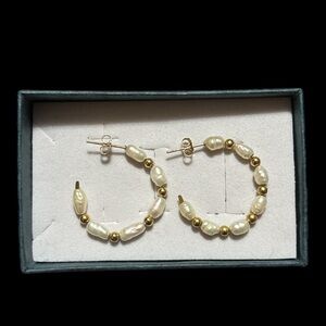 14k Gold Pearl Hoop Earrings